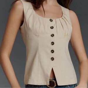 Anthropologie Cream Sleeveless Pleated Blouse